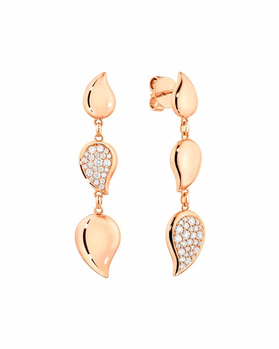 Mismatch 18k Rose Gold Linear Diamond Leaf Earrings